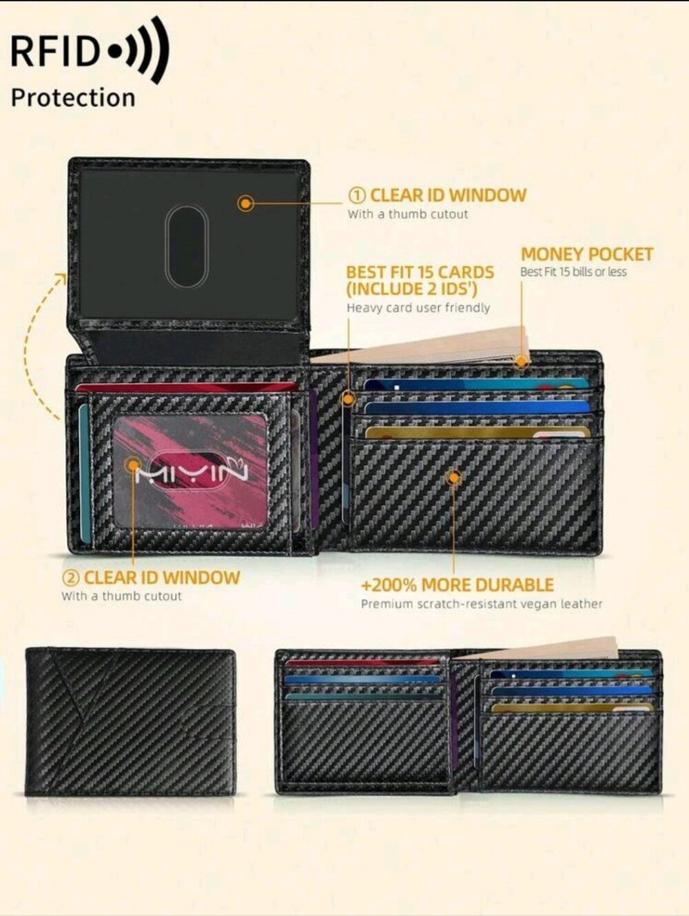 Black/red Men's Wallet Anti-theft Slim Wallet And Card Holder- With 2 ID Window
